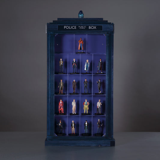 TARDIS Display Case with Figurines of 17 Doctors