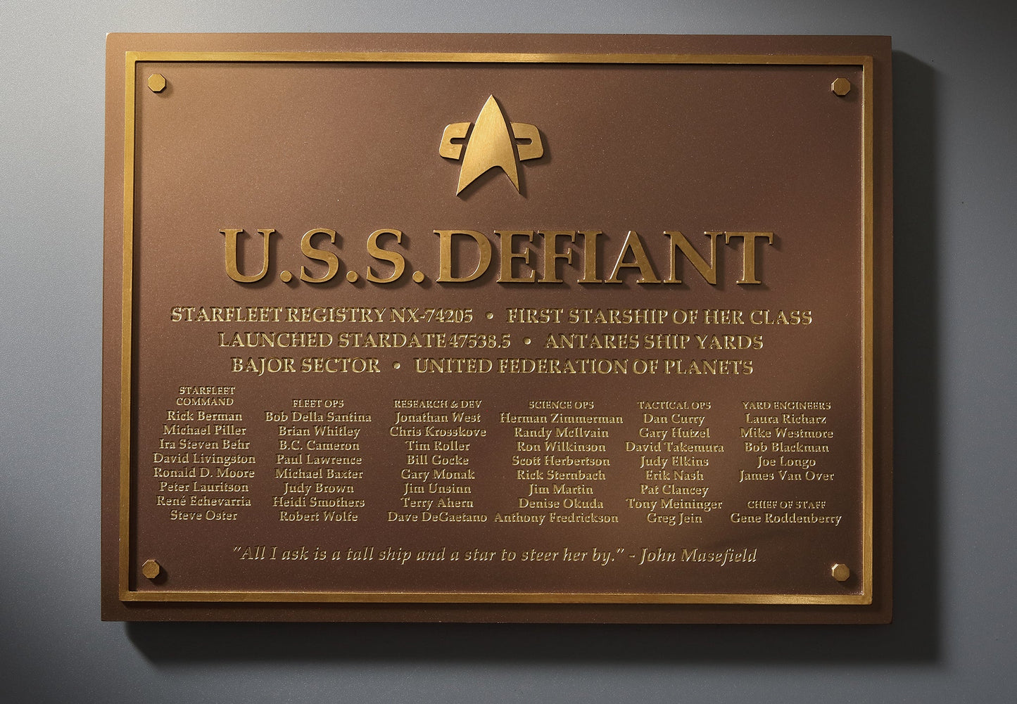 U.S.S. Defiant NCC-74205 Dedication Plaque (full size)
